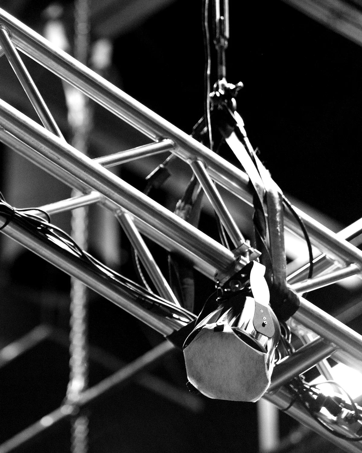 Rigging point on the overhead truss during load-in.